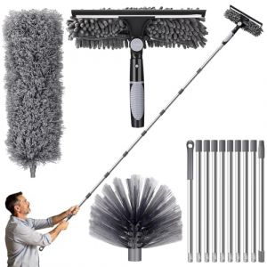 DESPOINA Plumeau T&eacute;lescopique Extension R&eacute;Glable 6m, Poussiere Plumeau Chenille Lavable Microfibre, Balai Toile d'Araign&eacute;e, Raclette de Fen&ecirc;tre, Plumeau Poussiere Telescopique pour Plafonds (Gris) (DESPOINA MARIA, neuf)