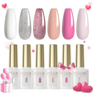 ROSALIND Vernis Semi Permanent Blanc Nude Rose Rose Clair Paillettes Argent Paillettes Rose 6 Couleurs Vernis &agrave; Ongles Gels Semi-permanents UV LED Soak Off Gel Nail Polish Valentin French (ROSALIND Nail, neuf)