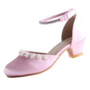 EIGHT KM Chaussures à Talons Hauts pour Filles Chaussures de Soirée de Mariage Escarpins Chaussures de Princesse EKM7033 Soie Lisse Brillante Perles Rose Taille EU 32 (ElfElfElf FR, neuf)