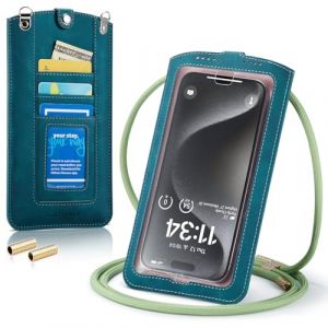 Casecond Petit Sac Sacs &agrave; Bandouli&egrave;re Sac T&eacute;l&eacute;phone Portable Femmes Homme Mini Pochette en PU Cuir Porte Portefeuille avec Cha&icirc;ne de &Eacute;cran Tactile pour iPhone 16 Samsung Xiaomi Jusqu'&agrave; 7.5" Bleu Vert (Erlesw, neuf)