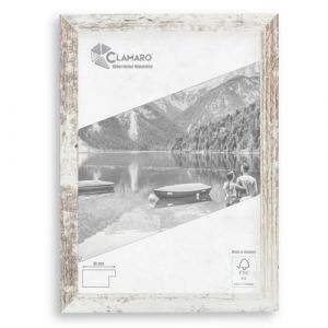 Clamaro 'COLLAGE' cadre photo 18x27 fabriqué à la main sur mesure | Blanc vintage | Cadre moderne en MDF, avec verre acrylique, fond et suspension (Clamaro, neuf)