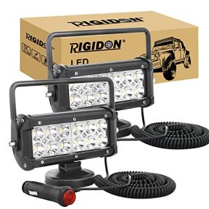 RIGIDON 2 Pcs 18 cm 7 pouces 36W feux de travail aimanté, phare led carré, 12V 24V lampe avec base magnétique, spotlights projecteur pour offroad voiture camions SUV 4x4 tracteur (Sanyue-EU, neuf)