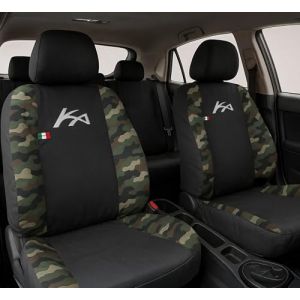 Auto Accessori Lupex | Housses de siège auto compatibles avec Ka II séries de 2008 à 2016, couleur noir camouflage vert, fabriqué en Italie, tissu polycoton, housses de sièges avant et arrière (LUPEX SHOP, neuf)