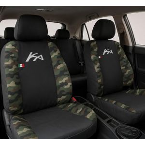 Auto Accessori Lupex Housses de siège auto compatibles Ka | Made In Italy | Set de housses de siège avant et arrière | Logo brodé | Airbag compatible | Intérieur (Noir/camouflage vert) (LUPEX SHOP, neuf)