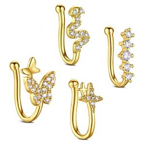 JFORYOU Faux Nez Piercing Nez Anneaux Non Piercing Faux Nez Cuff Faux Piercing pour Nez Design D&eacute;licat CZ incrust&eacute; Serpent Papillon &Eacute;toile Femmes et Adolescentes (JFORYOU, neuf)
