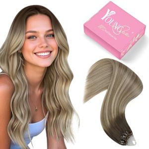 YoungSee Extension Cheveux Micro Ring Balayage 20 Pouces 50 Cm Extension Naturel Anneau Balayage Extension de Cheveux Naturel a Froid Brun Foncé à Châtain et Blond 50Brin/50G Extension de Cheveux (YoungSee Europe, neuf)