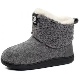 GURGER Chausson Montant Homme Hiver Chaussons Bottes Femme Chaud Peluche Fourrure Chaussons Bottines Feutre Pantoufles de Maison Hautes Mixte Adulte Gris Taille 44 45 (DOSYIKES, neuf)