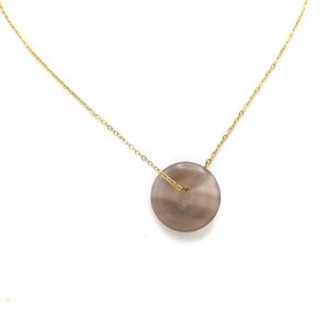 Miracles Minéraux Pendentif Pierre naturelle | Donut Pi chinois| double pointes concentrateur d'énergie (Donut Pi 25 mm acier doré 40+5 cm | Agate grise) (Miracles Minéraux, neuf)