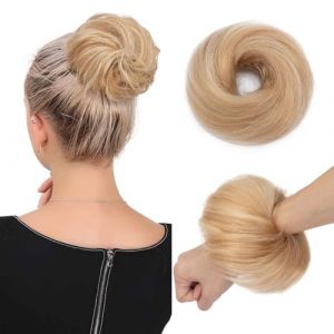 TESS Chignon Postiche Cheveux Naturels 25g, Grand Chignon Élastique Bouclé, Extension de Cheveux Humains pour Femmes Beige Sable Blond/Blond Clair Lumineux (TESS Official, neuf)