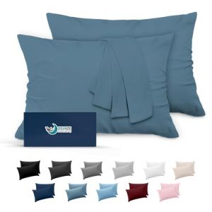 Dreamzie Taie Oreiller 50 x 75 Lot de 2 en Microfibre Certifi&eacute;e Oeko-Tex - Housse Oreiller 50x75 Douce Et Bross&eacute;e, Toucher Peau de P&ecirc;che - Bleu Clair (BMS France, neuf)