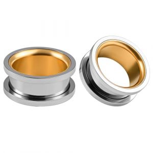 Vankula Ecarteur Oreilles 1 Paire Double &Eacute;vas&eacute; Plug Tunnel Vis en Acier Inoxydable Piercing Bijoux pour Femmes Hommes 6mm(2G) Argent Or (Vankula, neuf)