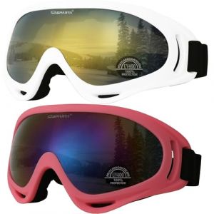 OUTDOORSPARTA Ensemble de 2 lunettes de ski de neige lunettes de snowboard lunettes de moto (6. Cadre Blanc, Lentilles Dor&eacute;es; Cadre Rose, Lentilles Multicolores) (OutdoorSparta, neuf)