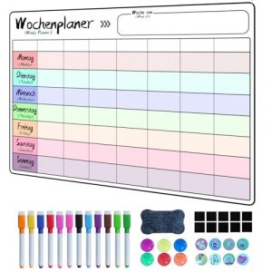 Prelisee Calendrier Magnetique Frigo,42x30cm Planificateur Hebdomadaire Magnétiques Effaçables Peut servir de Tableau Menu Semaine Frigo, Liste de Courses, Planning Semaine Magnetique, avec Raccords (Prenis EU, neuf)