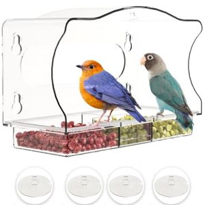 Bhina Mangeoire Oiseaux Exterieur Mangeoires &agrave; Fen&ecirc;tre Acrylique Transparent Bird Feeder Mangeoire Oiseaux Sauvages avec Porte-Graines et Ventouses Puissantes pour le Jardin et l'Ext&eacute;rieur (rectangle) (Yaelly, neuf)
