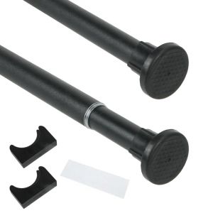 FALSKT Tringle Rideau sans Percage 90-160 cm, Diam&egrave;tre 25 mm Tringle Rideau Extensible Barre Rideau Douche et Barre telescopique pour salle de bain, fen&ecirc;tre, penderie, Tringle &agrave; Rideaux en Inox,Noir (YUYIFENG, neuf)