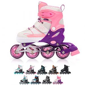 meteor® Patins à roulettes pour enfants, jeunes et adultes - Idéal pour les garçons et les filles - Taille ajustable (ROX Rose, L) (meteorsport, neuf)