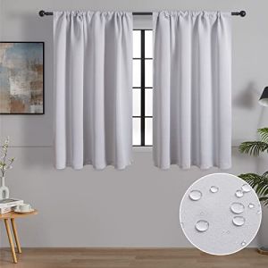 MRTREES Petit Rideau Occultant Blanc de Cuisine 60x90 CM Tissu Impermeable Rideaux Courts Thermiques Isolant Anti Froid et Chaleur Passe Tringle pour Fenetre Chambre Armoire sous Evier, 2 Pièces (MRTREES HOME, neuf)