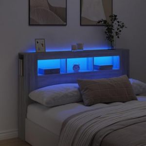 IKAYAA Tête de lit à LED Tête de lit avec Rangement Tete de lit 160 cm Têtes de lit pour Adulte-Sonoma gris-160 x 103.5 cm (Zhuo su ao, neuf)