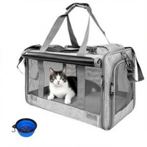 SHJOEE Sac de Transport pour Animal Domestique Caisse de Transport Respirant et Pliable Caisse avec Matelas Souple pour Chat et Chien Pochette pour Chats pour Voyage en Train/Voiture/Restaurant/Avion (Threelittleones-EU, neuf)