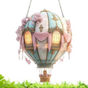Lanterne solaire en montgolfière – Décoration lumineuse LED suspendue, ornement de jardin à couleur changeante | Pendentif 2D modèle de fenêtre en acrylique, lampe solaire d'extérieur étanche, éclaira (The Merchant Lane, neuf)