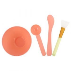 jojofuny Ensemble Bol de M&eacute;lange Masque Facial DIY 4 Pi&egrave;ces Plastique Solide Brosse Silicone Tige D&rsquo;Agitation et Bol Rigide Orange Clair Kit Soins Visage Professionnel (Merlun, neuf)