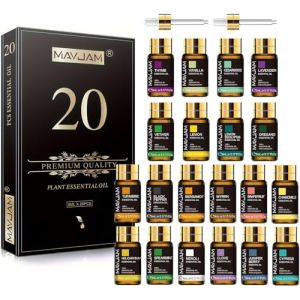 MAYJAM Coffret Huiles Essentielles 20pcs, Coffret Cadeau D'Huiles Essentielles Pour Diffuseur Humidificateur - Lavande Vanille Citron Bergamote CèDre NéRoli Menthe Verte Eucalyptus Citronné Et Plus (UTOPB-FR, neuf)