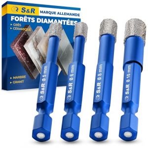 S&R Forets Diamant Carrelage Mèches Céramique Grès Cérame Tuiles Verre Pierre. Coffret 4 Mèches Diamantées Professionnelles (Werkzeugbar, neuf)