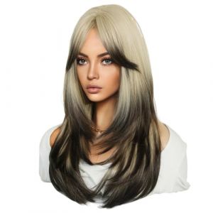 Giwnhvx 64 cm Perruque de Simulation Européenne et Américaine Femme Cheveux Longs Centre Séparé Tête Complète Ensemble Cheveux Longs Femme Ensemble Tête Perruque, E (mashengtongKYQ, neuf)