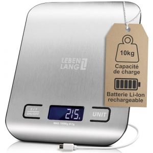 LEBENLANG Balance de cuisine numérique rechargeable par USB - Jusqu'à 10 kg & Incl.câble de recharge I Balances de precision Pese aliment cuisine Pesette alimentaire calcul calories electronique (LEHARO, neuf)