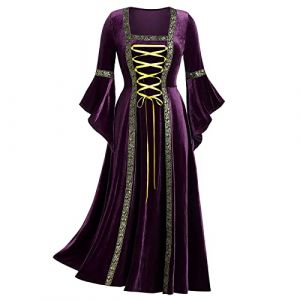 Costume M&eacute;Di&eacute;Val Femme Steampunk Gothique Robes D&eacute;Guisement Adulte Maxi Robe De Soir&eacute;E en Velours Dor&eacute; &agrave; Manches &eacute;Vas&eacute;Es Palais Robe Cosplay Dress Carnaval Halloween F&ecirc;Te (HAOLEI  FR, neuf)