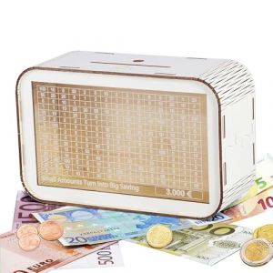 LOVLEY Tirelire Japonaise 3000 Euros en Bois - Tirelire Économie Réutilisable avec Marqueur - Tirelire Magique pour Adultes - Blanc (Motif Pièces de Monnaie) (LOVLEY HOME, neuf)