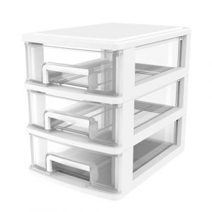 BATHVEVE Bo&icirc;te De Rangement Plastique Avec Tiroir Armoire De Rangement Portable Pour Bureau Et Maison Support Pour Articles Divers Blanc Transparent (MINAMYIO, neuf)