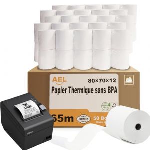 Amazinnov-Pack de 50 Rouleaux 80x70x12mm, 55 g/m² de Papier Thermique Haute Qualité pour tickets de guichet : Compatible Toutes Marques,Idéal pour les reçus de guichet(80x70x12mm,Lot50) (Elfcam® Fulfilment Service, neuf)