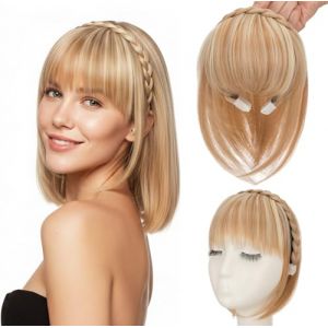 S-noilite Bandeau avec frange, perruques &agrave; frange frontale, postiche tress&eacute; synth&eacute;tique avec extensions de cheveux &agrave; frange,Blond fonc&eacute; m&eacute;lang&eacute; &agrave; blond d&eacute;color&eacute; (EU Fancy Activestyle, neuf)