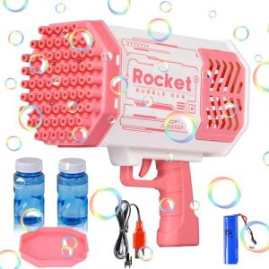 JONRRYIN Pistolets à Bulles, 69 Trous Machines à Bulles Gatling, Pistolet Savon Automatique Portable Souffleur Bulle, Fabricant Bulles pour Les Enfants avec 2 Bouteilles Savon (Pink) (Davidboy Etrade Kft., neuf)