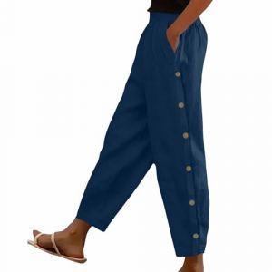 RLEHJN Pantalon Sarouel en Coton Et Lin pour Femme Ankle Pants Pantalon Detente Femme Taille Elastique Jogging Baggy Pantalon Léger Solide Couleur Pantacourt Pantalon Été Femme Leger Fluide (⭐⭐⭐⭐⭐RLEHJN, neuf)
