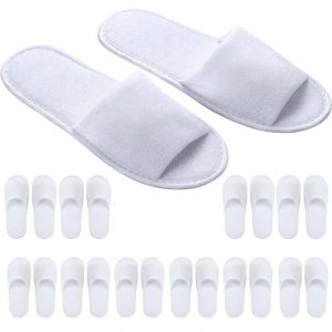 Sharharge Lot de 20 Paires de chaussons jetables pour spa &agrave; bout ouvert, blancs, chaussons non-glissants, chaussons moelleux pour la maison, l'h&ocirc;tel, les voyages et les invit&eacute;s de f&ecirc;te (Blanc-20Paires (ZBLanc, neuf)