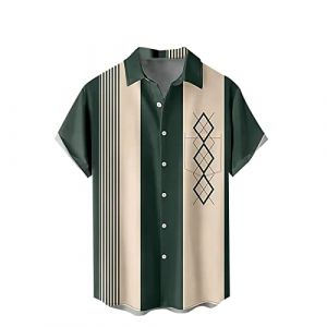 Chemise hawaïenne pour homme - Tenue rockabilly des années 50 - Chemise de bowling vintage - Chemise de bowling à manches courtes - Chemise d'été à manches courtes - Style rétro - Tenue de fête - (PUEYC, neuf)
