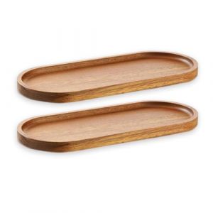 Plateaux de service en bois 29x10,5 CM - Plateaux &agrave; charcuterie ovales en bois - Plateaux de fromage pour le d&icirc;ner - Assiettes en bois pour dessert, collations, pain, fruits et ap&eacute;ritifs (lot de 2) (YULONG-Europe, neuf)