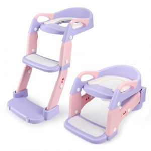 3 IN I Reducteur Toilette Enfant, Adaptateur Toilette Enfant avec Marche, Rehausseur Toilette Enfant Réducteur Toilette avec Coussin, Hauteur Réglable Pliable, Antidérapante,Adaptateur WC pour Enfant (Maksimshopco, neuf)