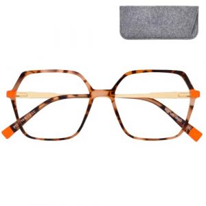 Mini Brille - Lunettes Anti Lumi&egrave;re Bleue sans Correction Oversize Hexagonale, Monture Plastique & Branches M&eacute;tal (&Eacute;caille de tortue avec d&eacute;tails orange), Boite, Lunette d&rsquo;Ordinateur Femme (Mini Brille, neuf)