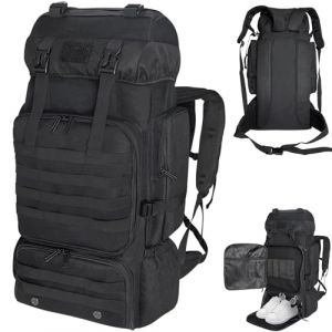 Ogetok Sac à dos de randonnée 80 l 100 litres pour homme, sac à dos de camping, sac à dos de plein air, voyage, escalade, alpinisme, trekking, sac à dos, 80 l noir avec poche à chaussures (Ogetok FR, neuf)