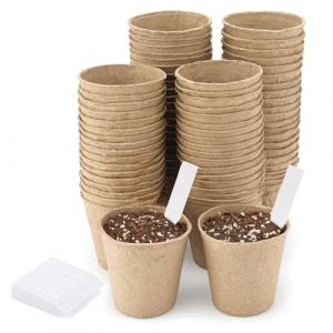 KINGLAKE 100 Pi&egrave;ces 8CM Pot de Culture pour Semis, Peti Pot pour Plantation, Godets de Rempotage, avec 100 5x1 cm Etiquette Plante - pour Jardin, Potager, Serre (JH Gardening, neuf)
