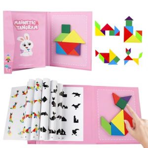 CUVZORA Tangram Magn&eacute;tique, Jeux d'apprentissage pour Enfants Reisespiele f&uuml;r unterwegs, Jeu magn&eacute;tique avec 96 Motifs, Puzzle magn&eacute;tique en Bois pour Enfants de Plus de 3 Ans, Cr&eacute;atif et s&ucirc;r (Rose) (ISTVANGA Kft., neuf)