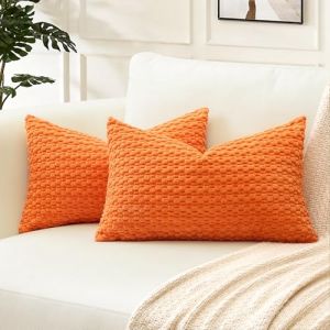 Artscope Lot de 2 Decorative Granulaire Housse de Coussin en Velours C&ocirc;tel&eacute; Canap&eacute; Taie d'oreiller G&eacute;om&eacute;trique Douce pour Maison Salon Chambre Canap&eacute; 40x60 cm Orange (Goolee, neuf)