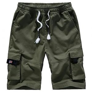 Jamron Homme Grande Taille Short Bermuda Cargo &agrave; Taille &Eacute;lastiqu&eacute;e avec 8 Poches &Eacute;t&eacute; Short en Coton D&eacute;contract&eacute; Vert Arm&eacute;e 4XL (No.7 Fashion House, neuf)