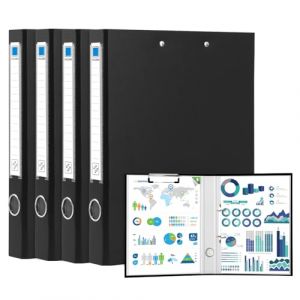 GUOKOFF Classeurs &agrave; 2 Anneaux, 4 Pcs Porte Bloc A4 avec Pince, Classeurs &agrave; Anneaux en Porte Bloc, Dos 45 mm, Porte-bloc A4 en Plastique avec Couvercle, Noir (hong jiu jiu mao yi, neuf)