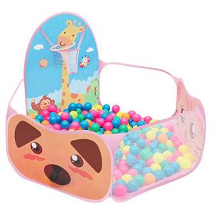 Piscine &agrave; Balles Enfant, Tente a Balle pour b&eacute;b&eacute;, Ruspela Tente de Jeu Pliable pour Enfants avec Panier de Basket-Ball Fosses &agrave; Boules Rose 120 x 102 x 74cm (vippr2021, neuf)
