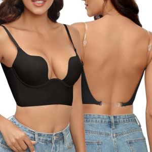 Générique Soutien Gorge Dos Nu Invisible Soutien Gorge Push Up pour Femme Deep V Soutien Gorge sans Armature Brassiere Dos Bas en U Soutien Gorge Dos Transparent Soutiens-gorge (OKrjhu, neuf)