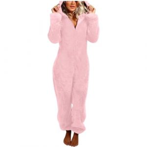 Zanisouta Combinaison d'hiver pour femme - Combinaison chaude - Pyjama une pièce - Grande taille - Moelleuse et douce - Couleur unie - Respirant - Combinaison de loisirs, O Rose clair, M (RWPZCM, neuf)